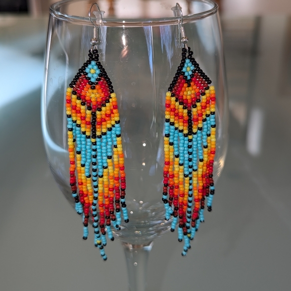 Bohemian Native American Handmade Beaded Tassel Earrings Western Style Colorful - Picture 14 of 15